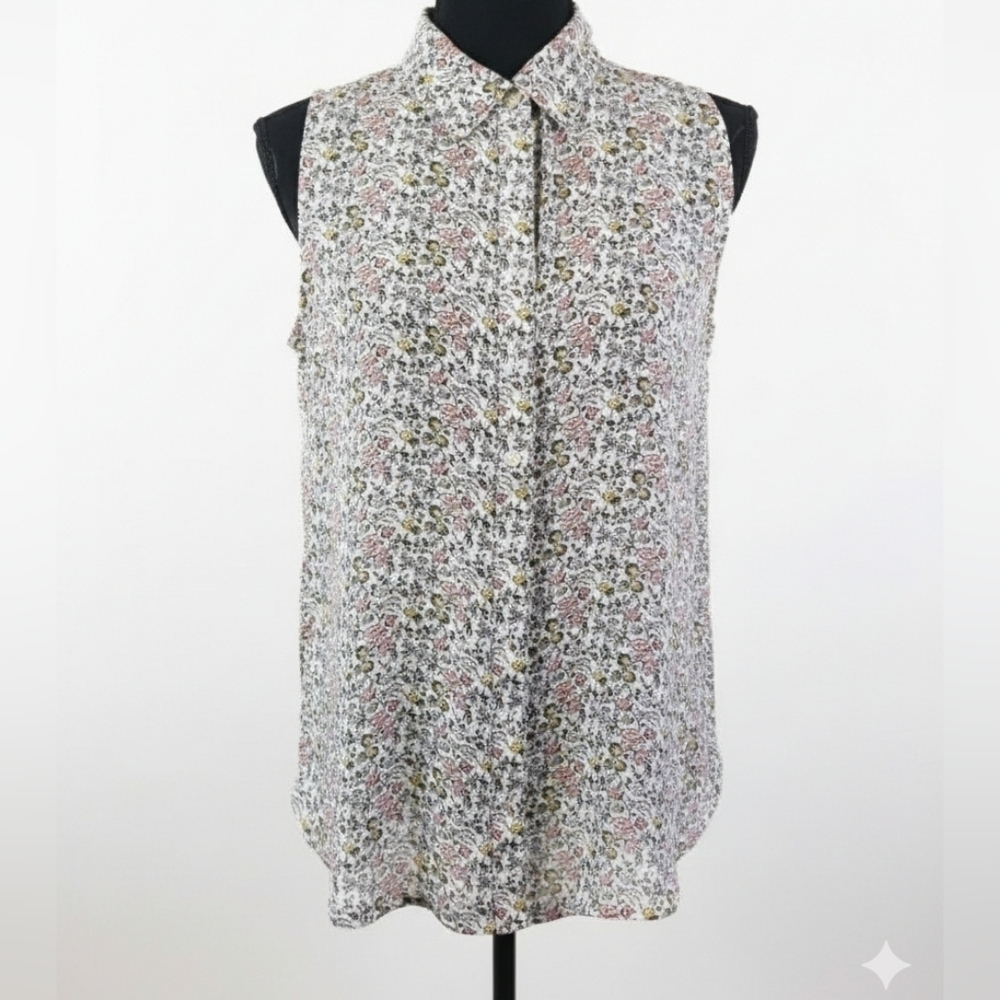 LOFT Floral Collared Sleeveless Blouse - Multicolor